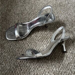 MANGO Silver Slingback Heeled Sandals